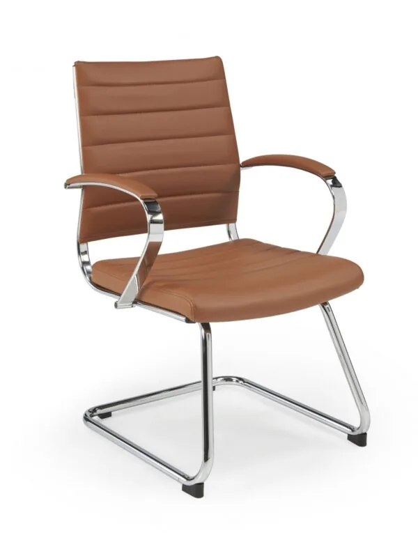 Bruine design vergaderstoel met chromen sledeframe en armleuningen
