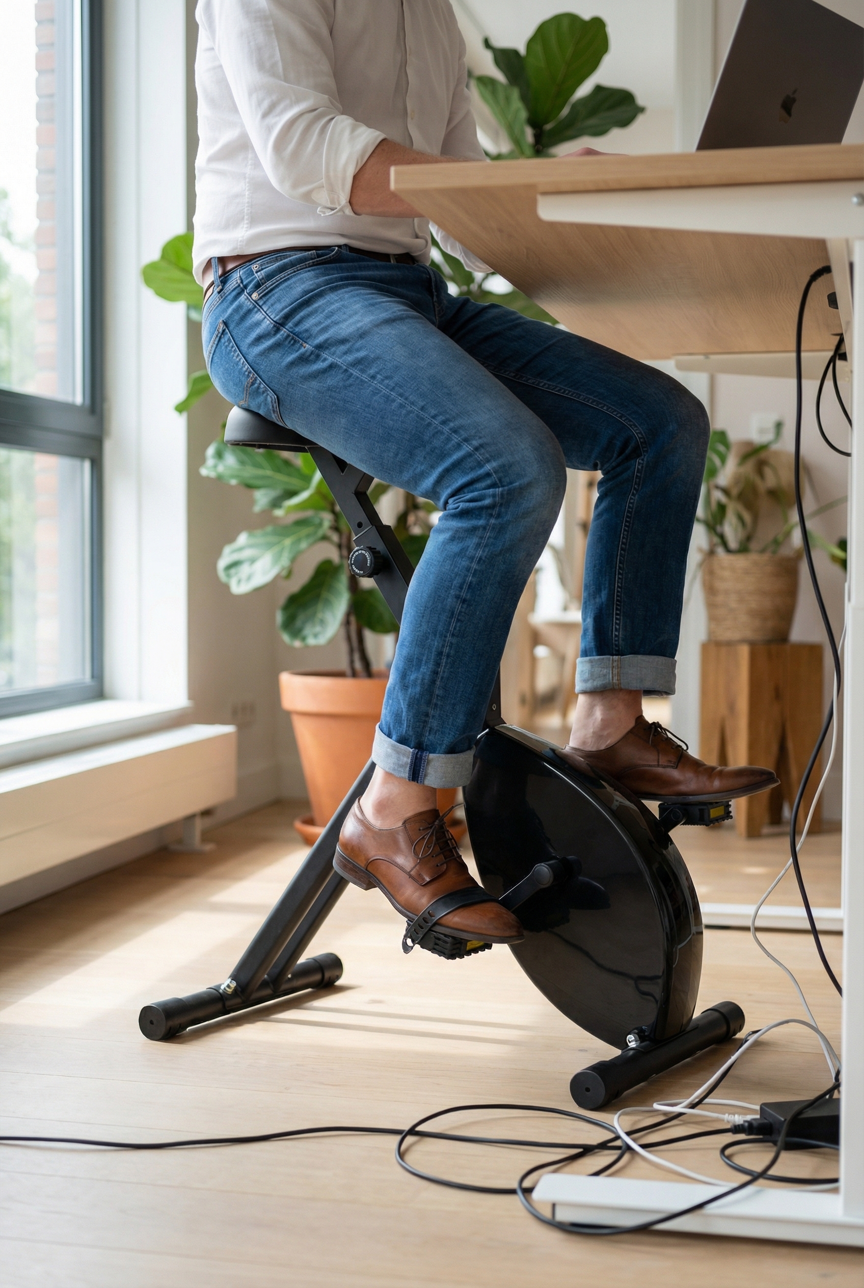 Medewerker kantoor op deskbike