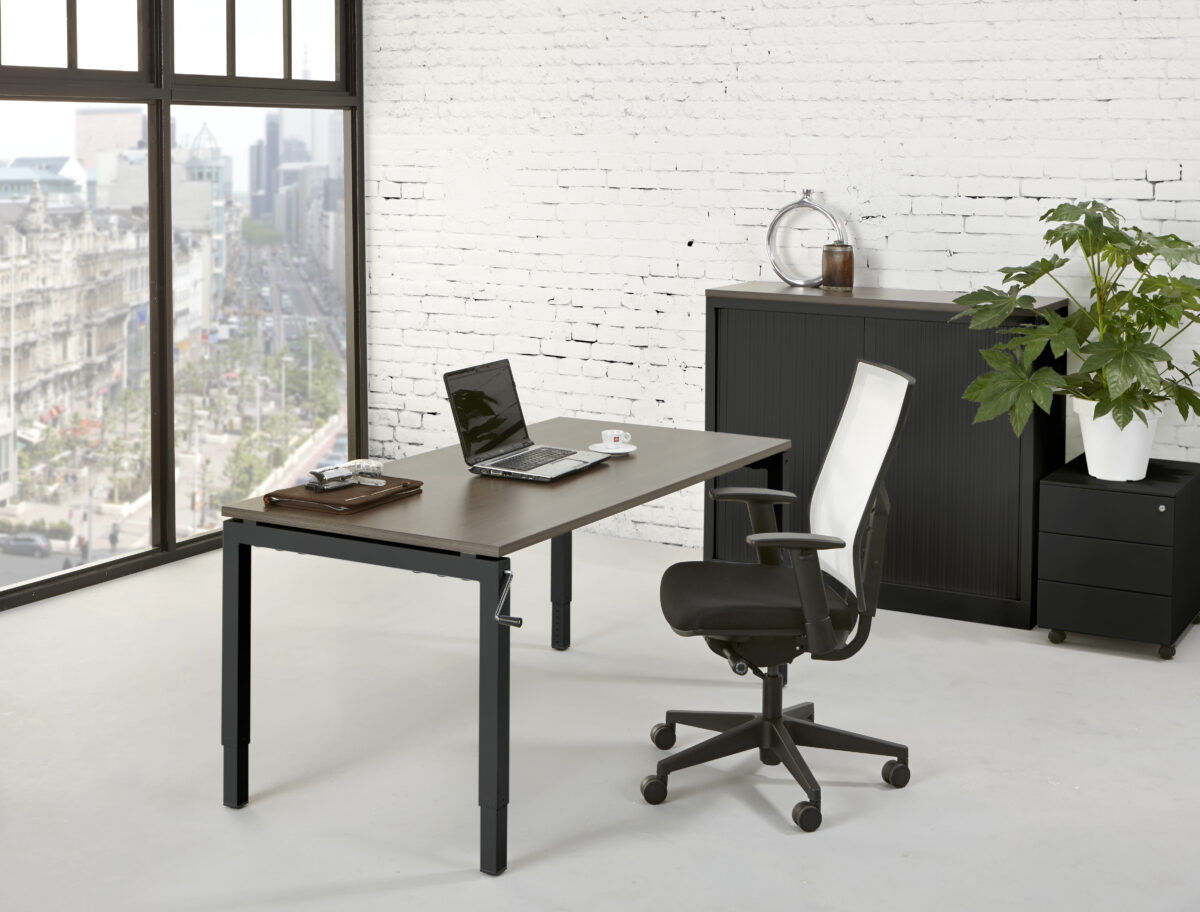 Bladkleur-Antraciet-Onderstel-Zwart-Slingerbureau luxe-slinger-bureau