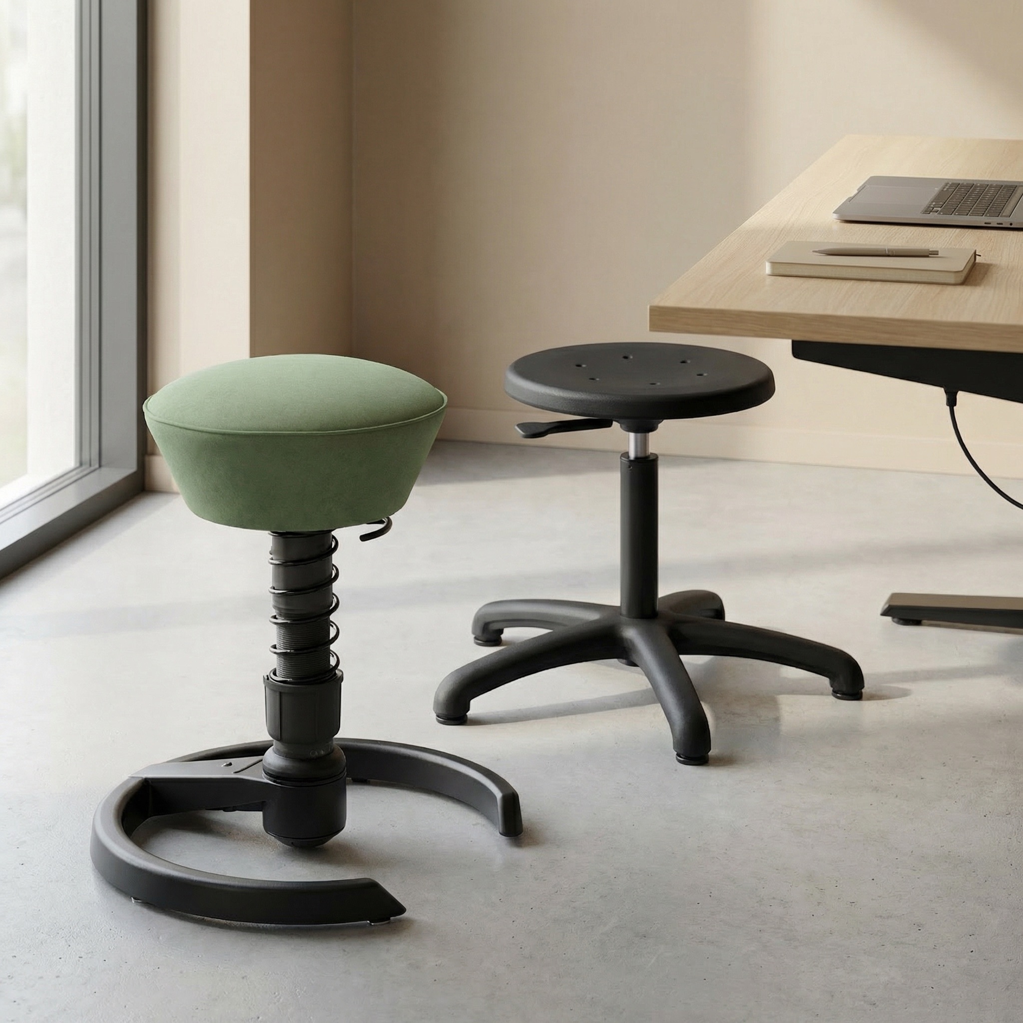 twee ergonomische krukken KMP